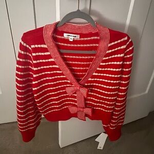 Vigoss Red and White Bow Striped Women's Cardigan